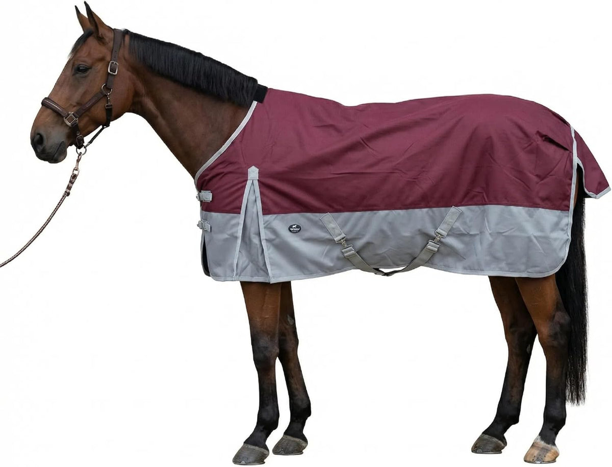 Contoured lightweight horse rain jacket laid flat showing shoulder gusset
