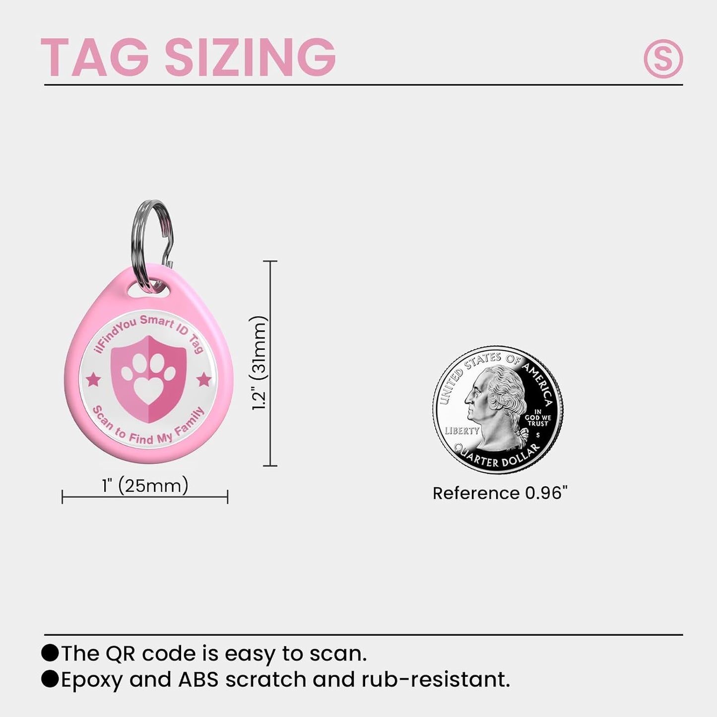 ILFINDYOU personalized dog name tag highlighting the durable waterproof epoxy coating material.