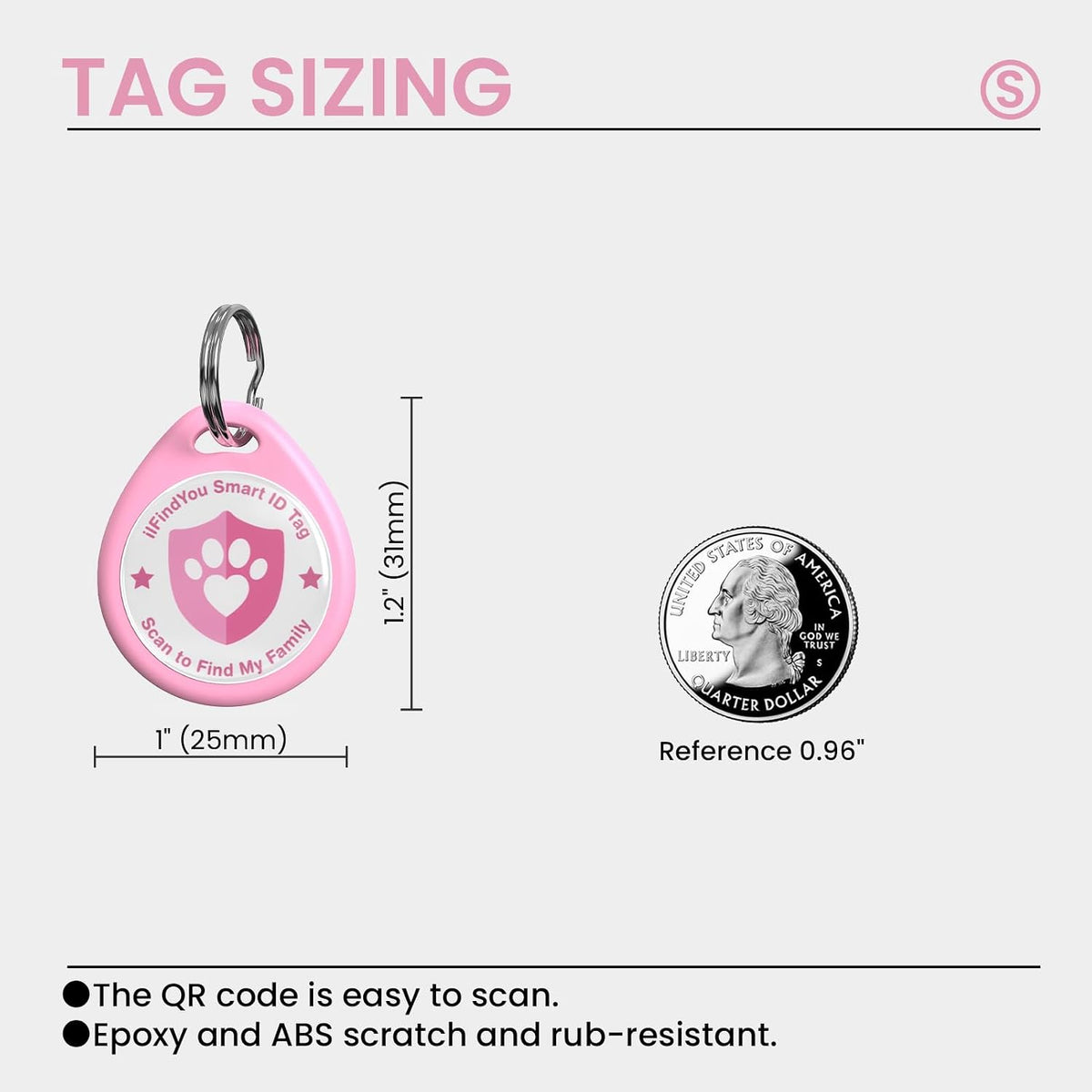 ILFINDYOU personalized dog name tag highlighting the durable waterproof epoxy coating material.