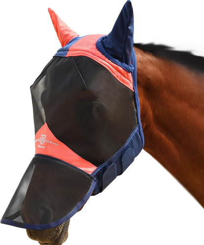 Harrison Howard CareMaster Pro Luminous Horse Fly Mask Large Eye Space Long Nose with Ears UV Protection for Horse Summer Mint Full Size - Image 14