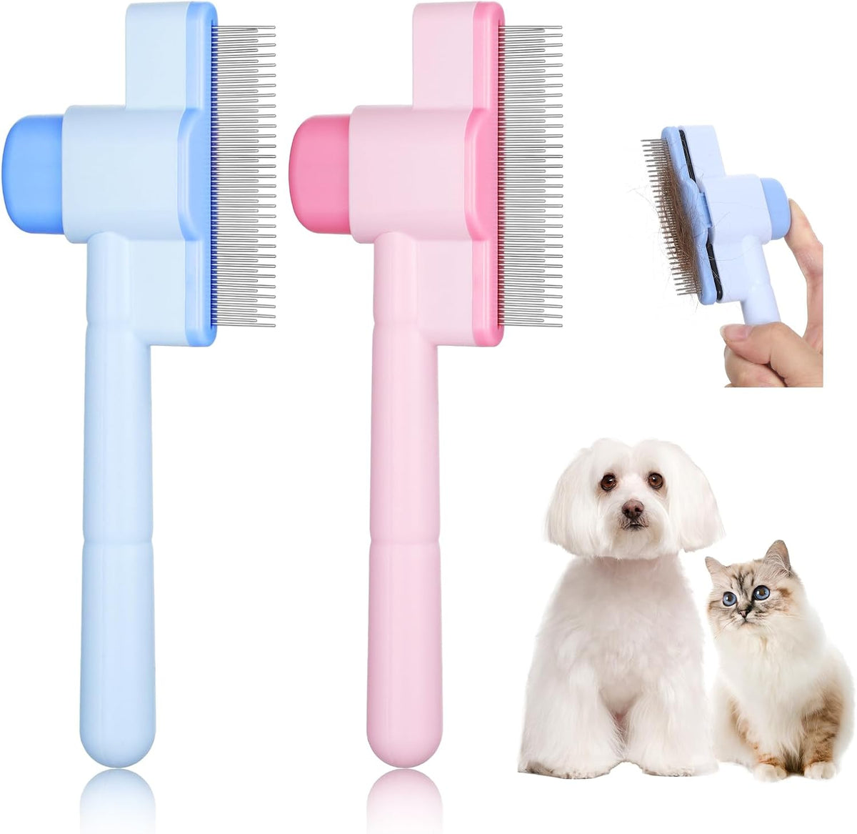YBEATY self cleaning pet flea comb set front view for professional cat grooming