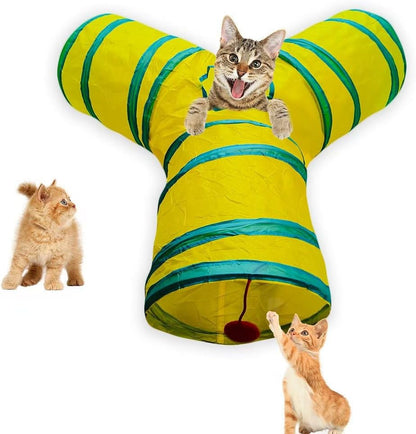 Cat Tunnel Tube Toys, Tunnels for Indoor Cats, 3 Way Colorful White Gray Collapsible Interactive Toy with Balls for Rabbits, Kittens, Ferrets, Puppy - Image 10