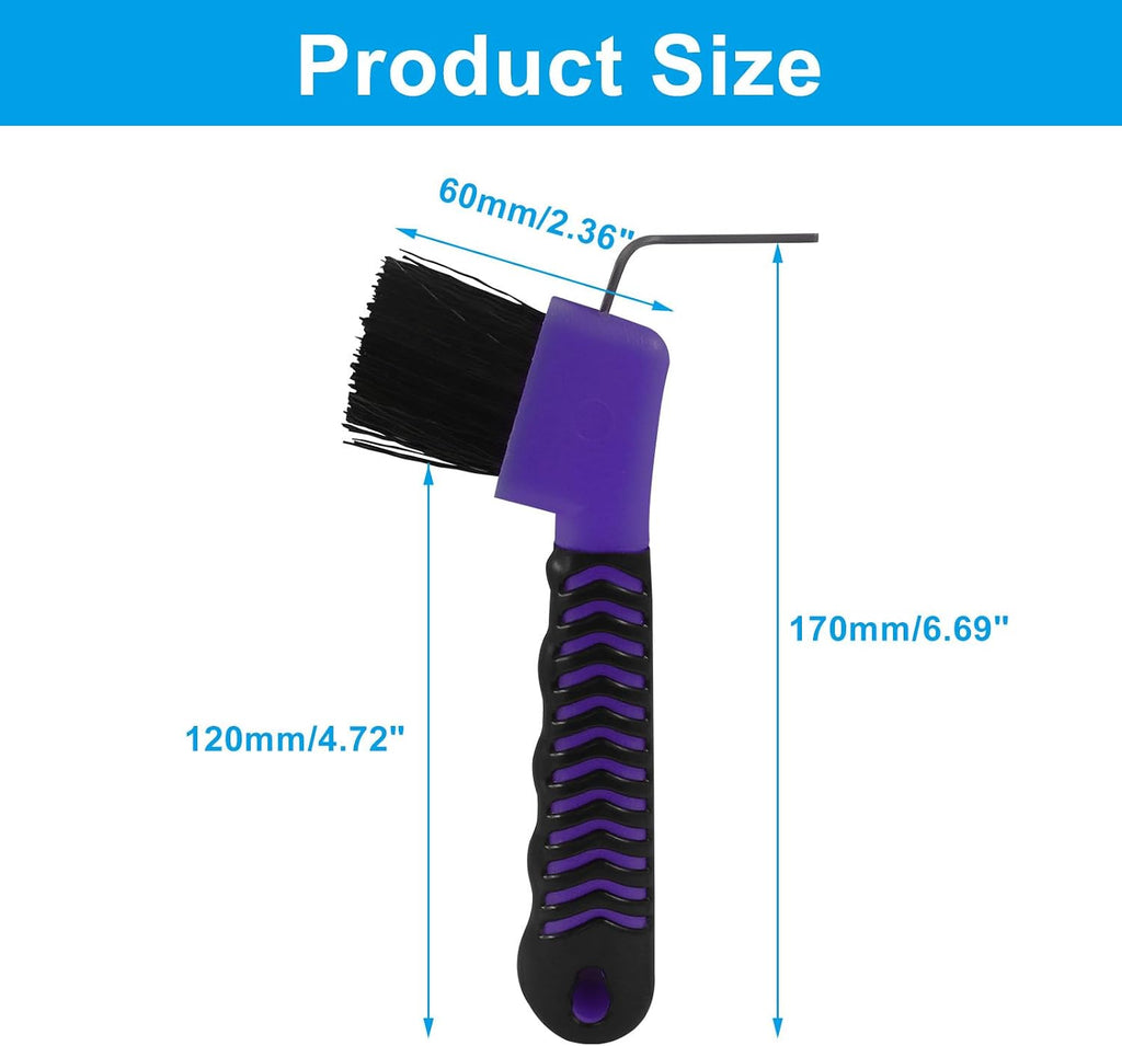 Close up of the purple soft touch rubber handle on the Litoexpe equine grooming tool