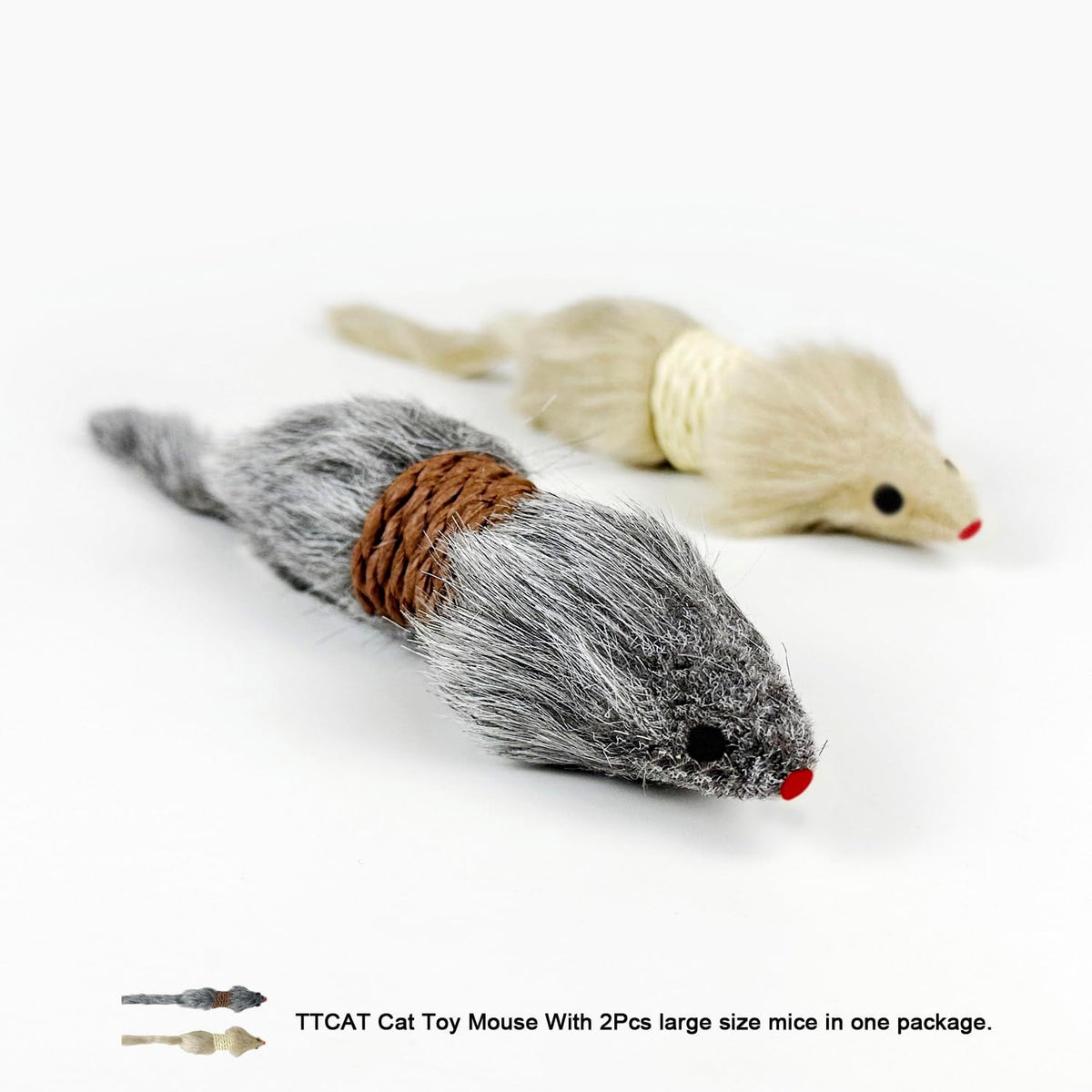 TTcat 2Pcs Cat Mice Toys,Faux Fur Cat Kicker Toys Large Mice with Long Tail Without Catnip, Interactive Catch Play Mouse Toy for Indoor Cats and Kittens. - Image 9