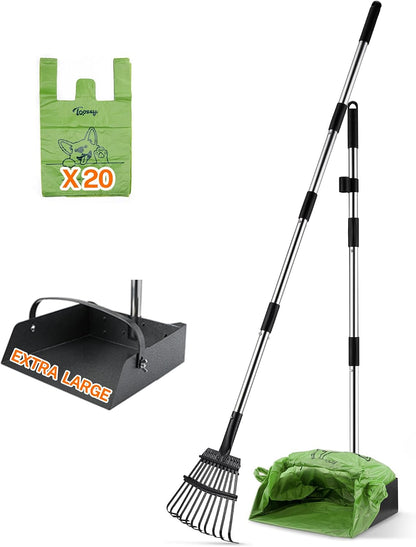 Toozey unbreakable stainless steel tray and rake kit packaged with twenty included waste bags