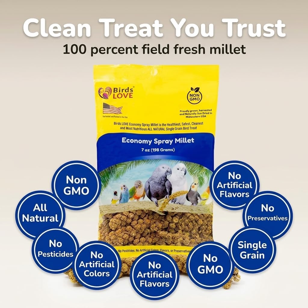 Birds LOVE(R) Economy Spray Millet for Birds, 7 oz, GMO-Free Natural Millet Spray Treat, Stem-Reduced Edible Tops, Grown in USA, for Parakeets, Cockatiels, Lovebirds, Finches, Canaries & Small Parrots - Image 9