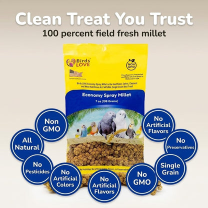 Birds LOVE(R) Economy Spray Millet for Birds, 7 oz, GMO-Free Natural Millet Spray Treat, Stem-Reduced Edible Tops, Grown in USA, for Parakeets, Cockatiels, Lovebirds, Finches, Canaries & Small Parrots - Image 9