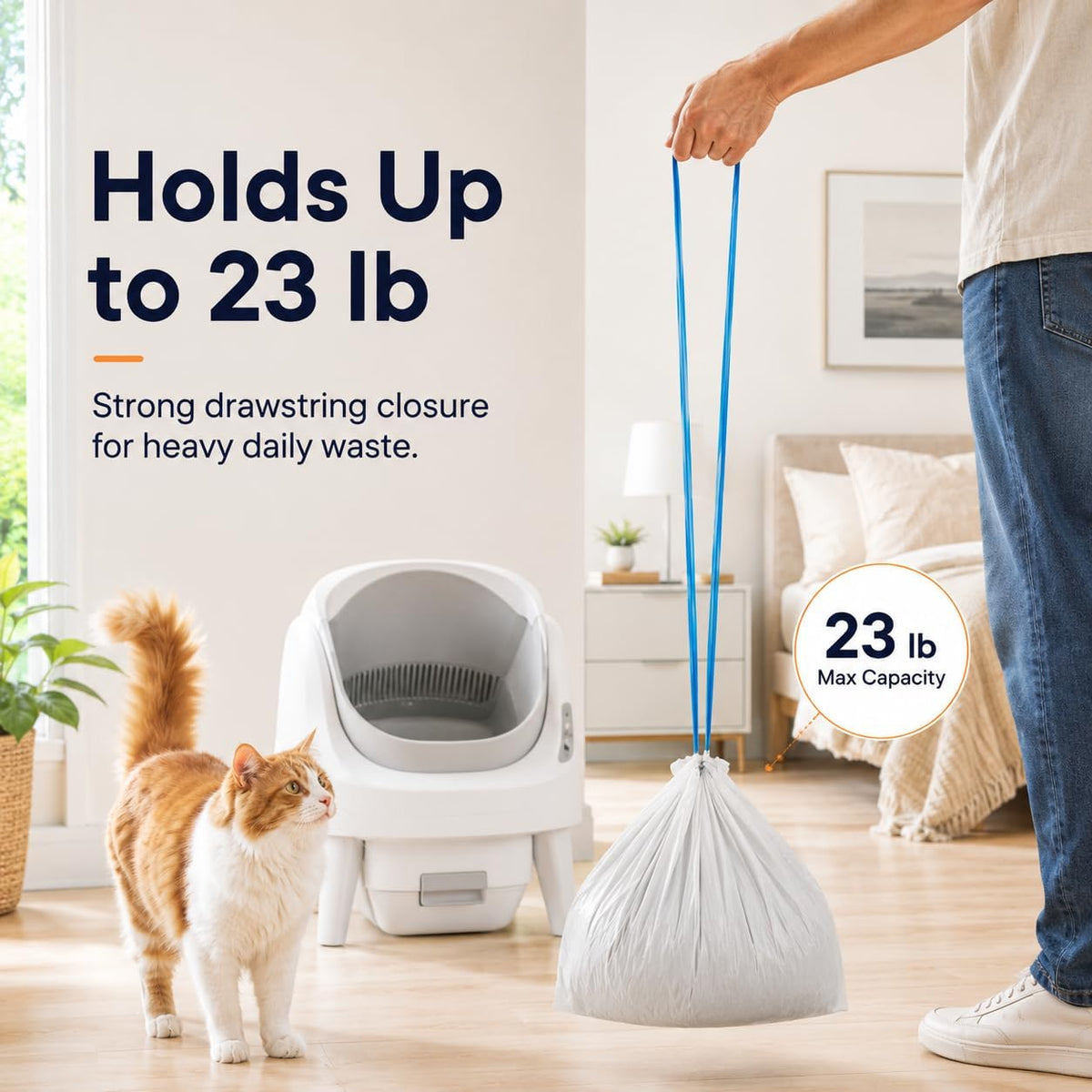 Litter box liner installed neatly inside the waste drawer of an automatic self cleaning litter box