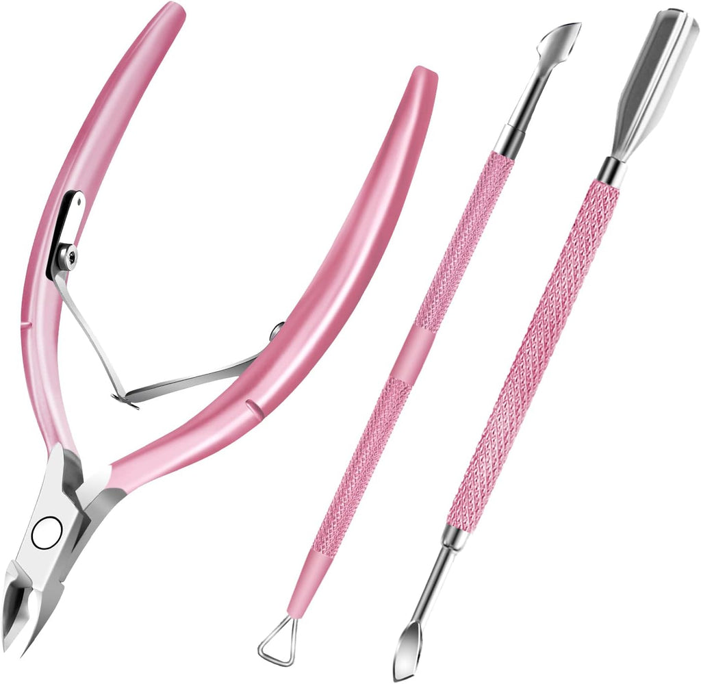 Decute pink professional cuticle trimmer and pusher set front view