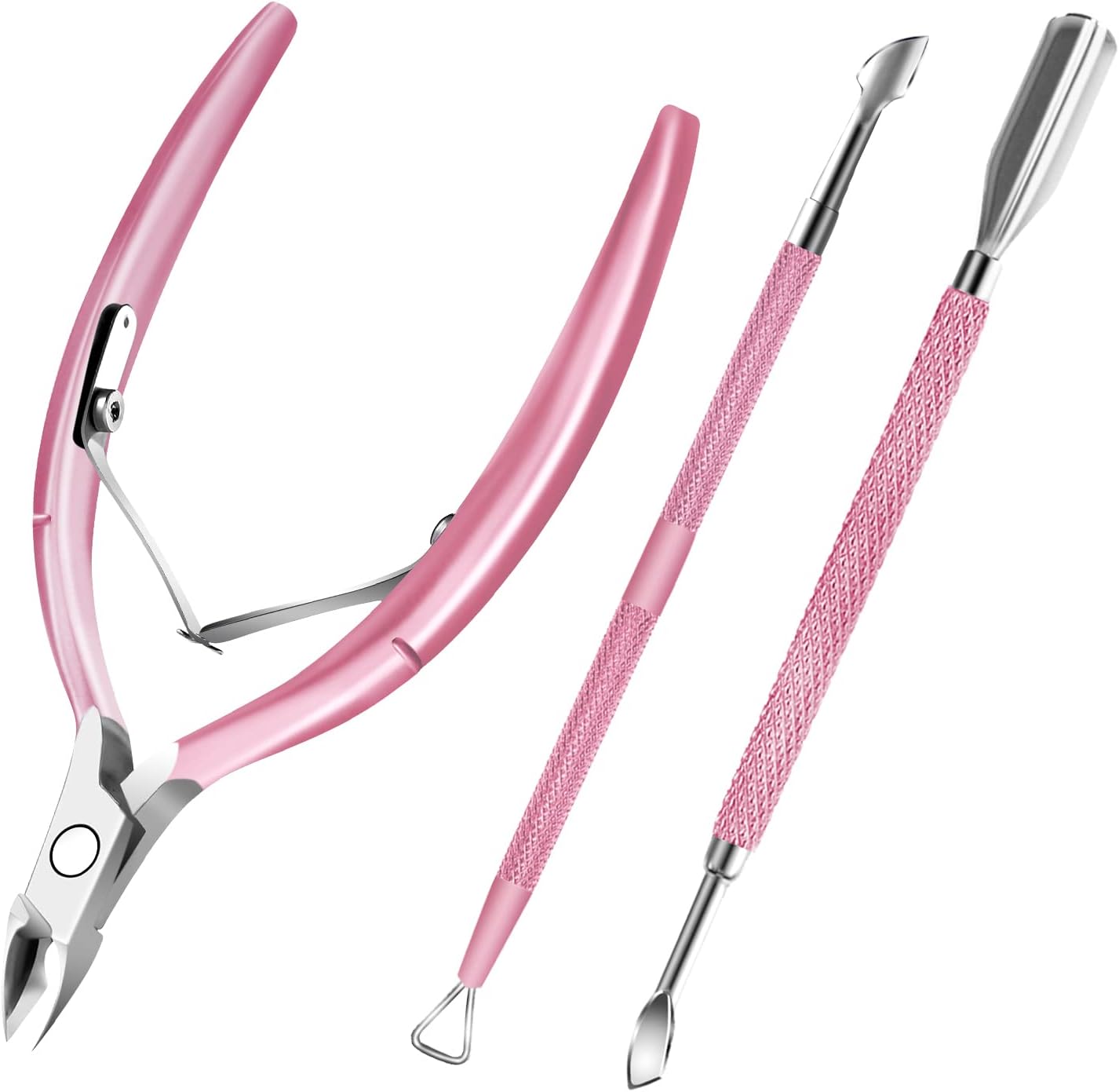 Decute pink professional cuticle trimmer and pusher set front view