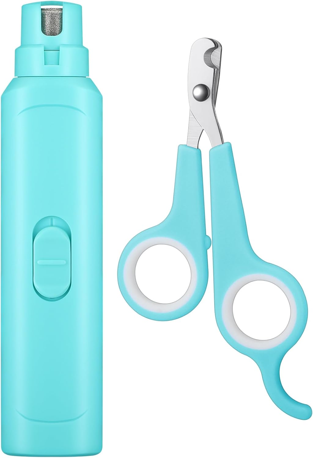 Lasnten Bird Nail Grinder front view showing the cyan blue cordless device with LED lamp