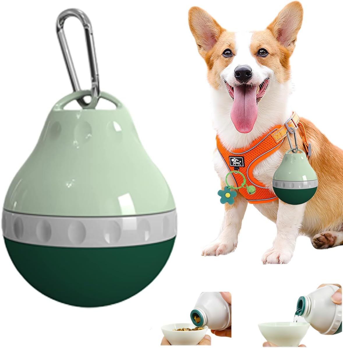 Zazoot dog travel water bottle front view showing green collapsible silicone body