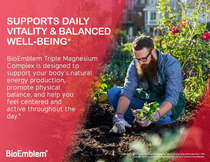 Authentic BioEmblem triple complex magnesium supplement package on a clear background