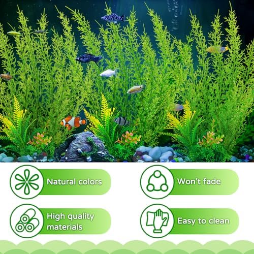 QUOZUO 12.6 inch large aquarium plants illustrating the detachable root design.