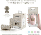 Moodie Teddy Bear Diaper Bag Dispenser next to included unscented refill roll
