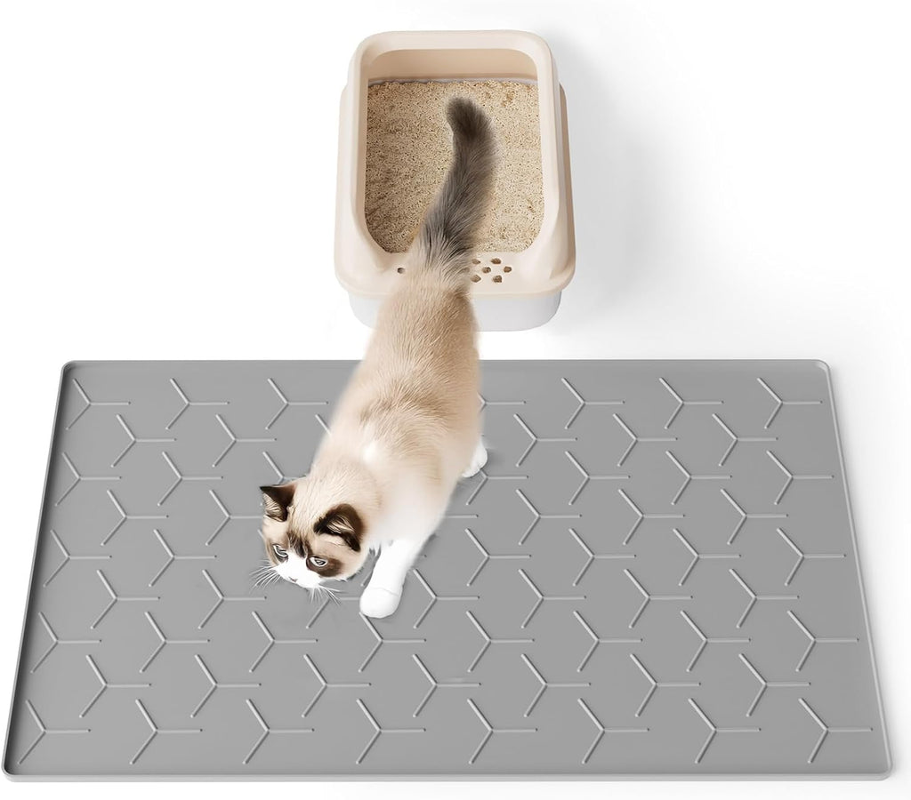 Bulkniu Large Silicone Cat Litter Mat, Waterproof/Urineproof, Litter Recycling, Easy to Clean, Soft on Kitty Paw (22"X34"- Grey) - Image 13