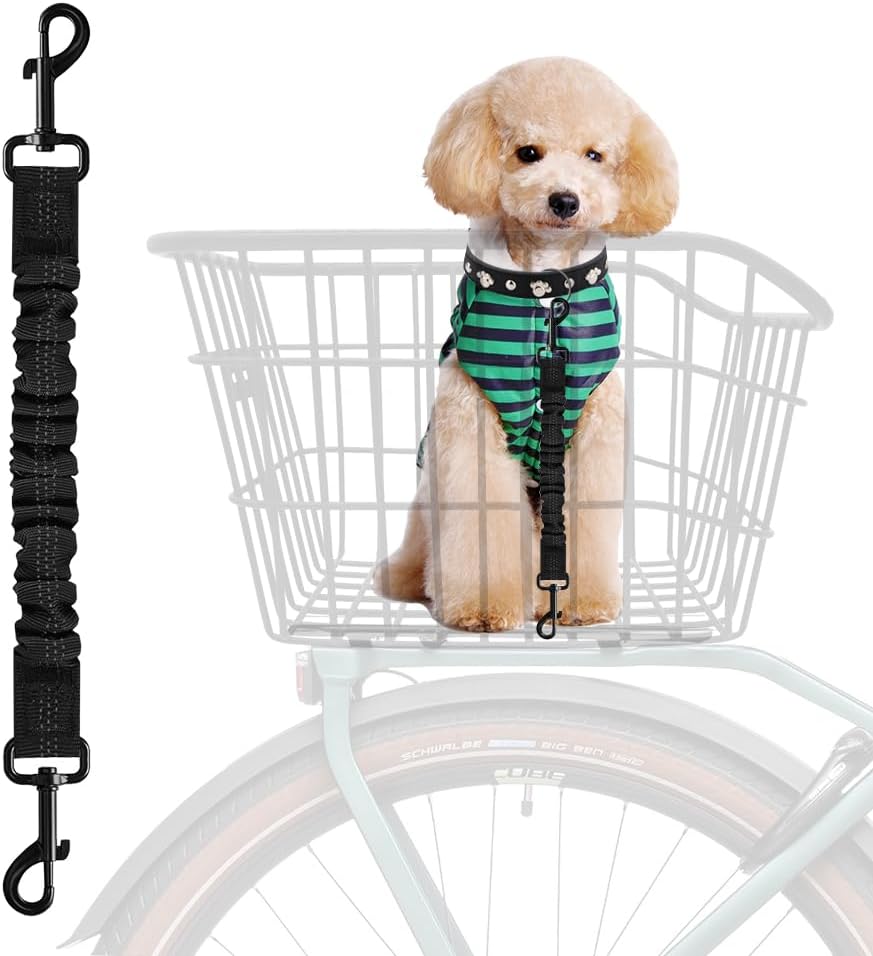 Mattisam black retractable dog seat belt for bike baskets front view