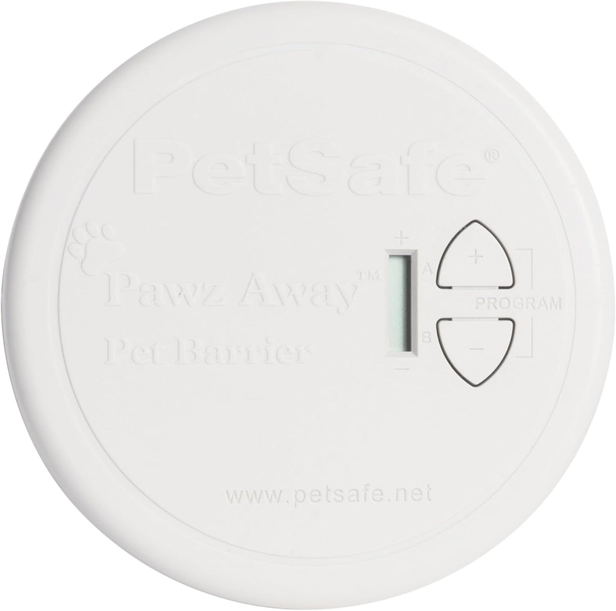 PetSafe Pawz Away Indoor Wireless Pet Barrier Transmitter front view for indoor pet proofing.