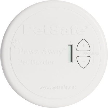 PetSafe Pawz Away Indoor Wireless Pet Barrier Transmitter front view for indoor pet proofing.
