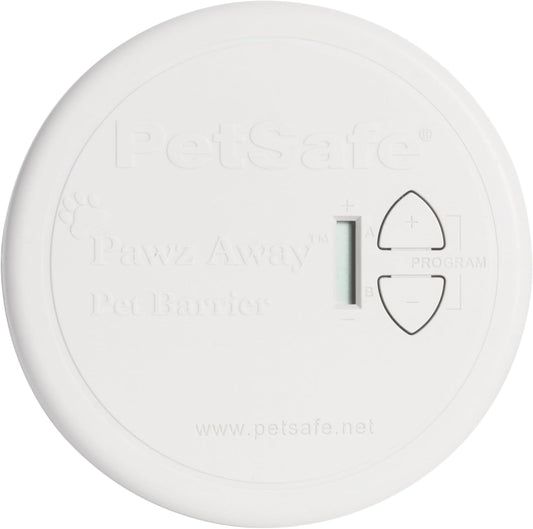 PetSafe Pawz Away Indoor Wireless Pet Barrier Transmitter front view for indoor pet proofing.
