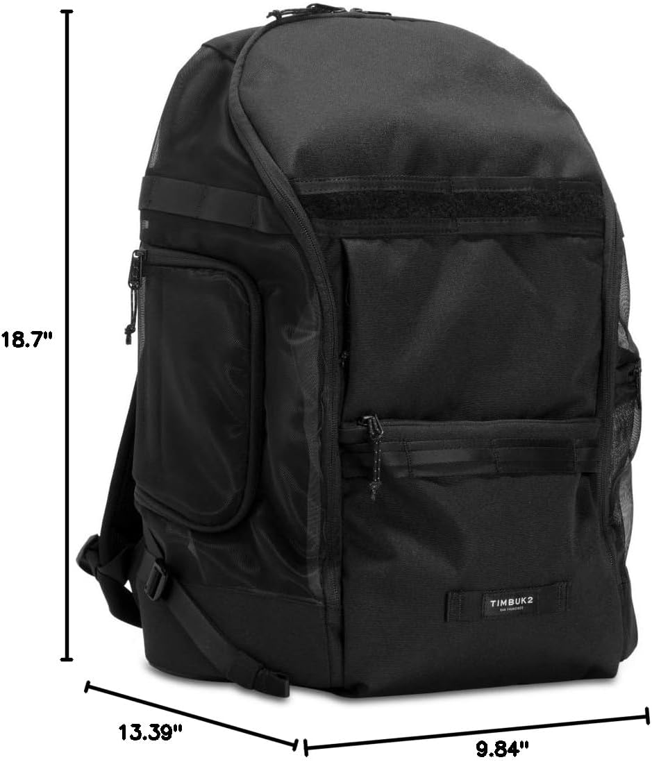 Timbuk2 luxury pet carrier pack being worn to demonstrate lumbar support and sternum waist straps