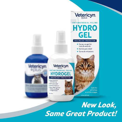 Close up shot of Vetericyn Plus cat itchy skin relief spray formula details.