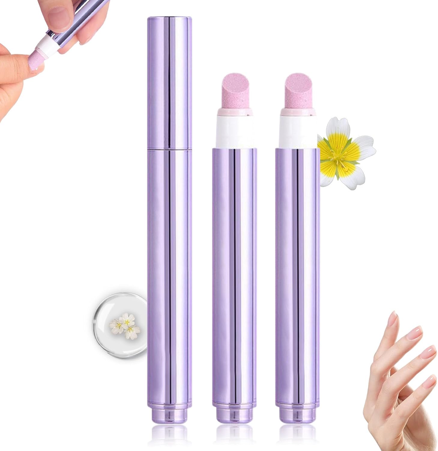 BaiKupo 3-in-1 Cuticle Oil Pen front view showing purple metallic casing for professional salon manicure routines.