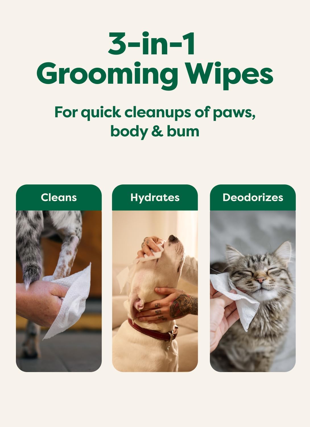 Earth Rated three in one deodorizing pet wipes package close up view