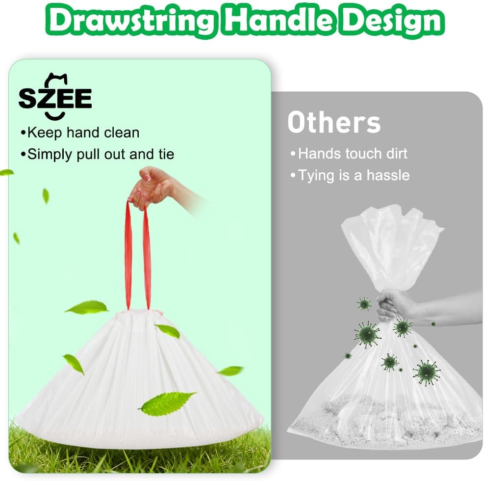 SZEE thick self cleaning cat litter liners close up of drawstring handle