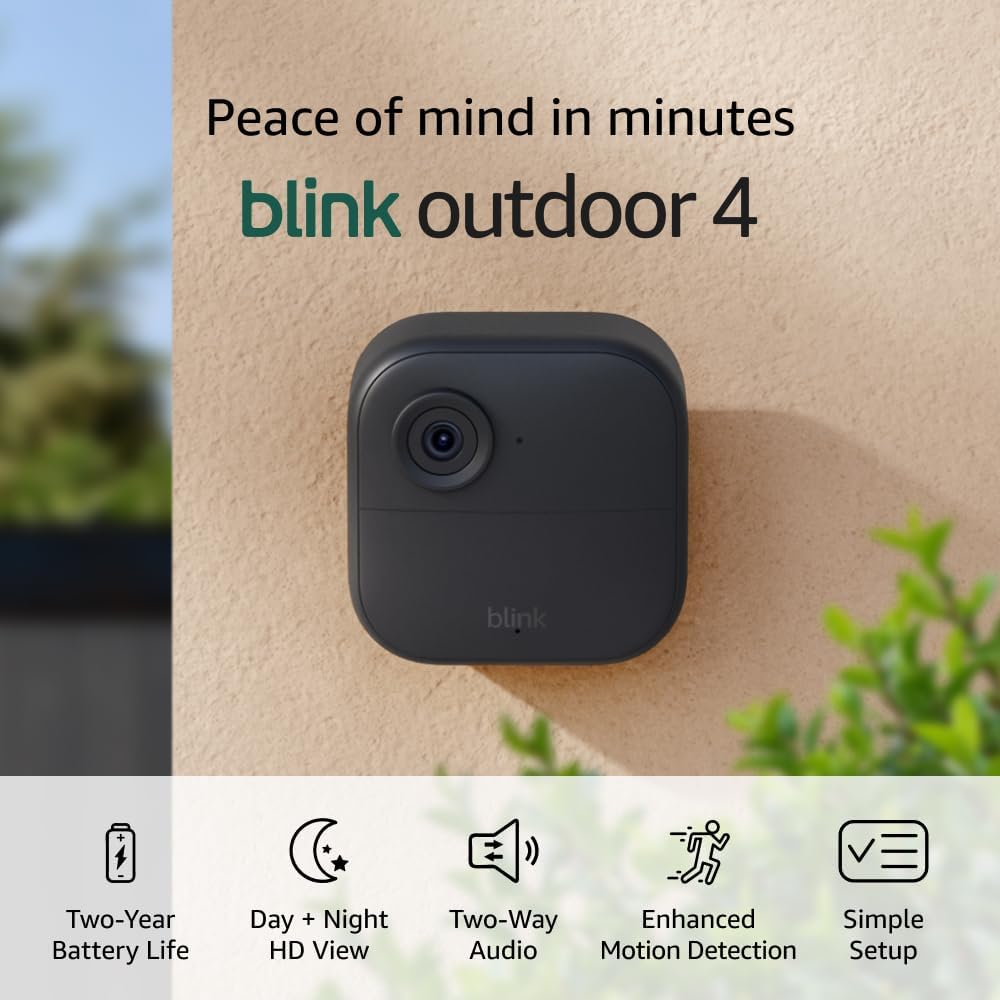 Blink Outdoor 4 - Wireless smart security camera, two-year battery life, 1080p HD day and infrared night live view, two-way talk. Sync Module Core included - 3 camera system - Image 1