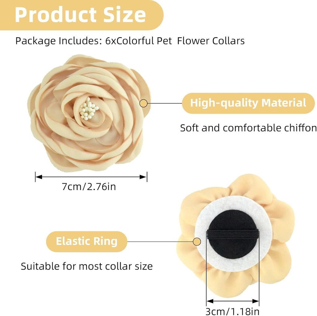 Close up view of the back elastic bands on chiffon pet flower attachments