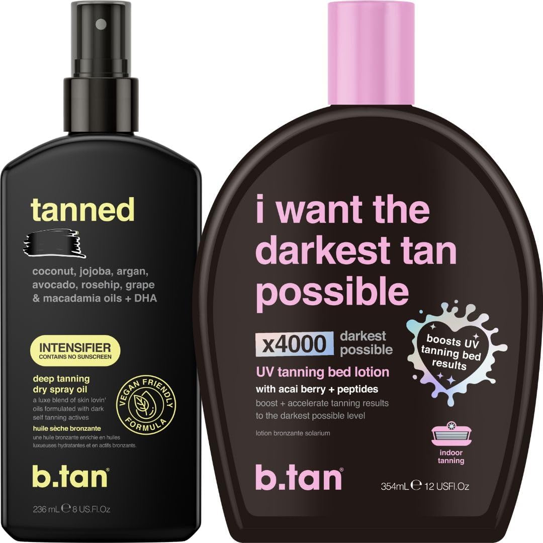 B.Tan Tanning Oil and UV Tan Bed Lotion Kit front view bottle branding.