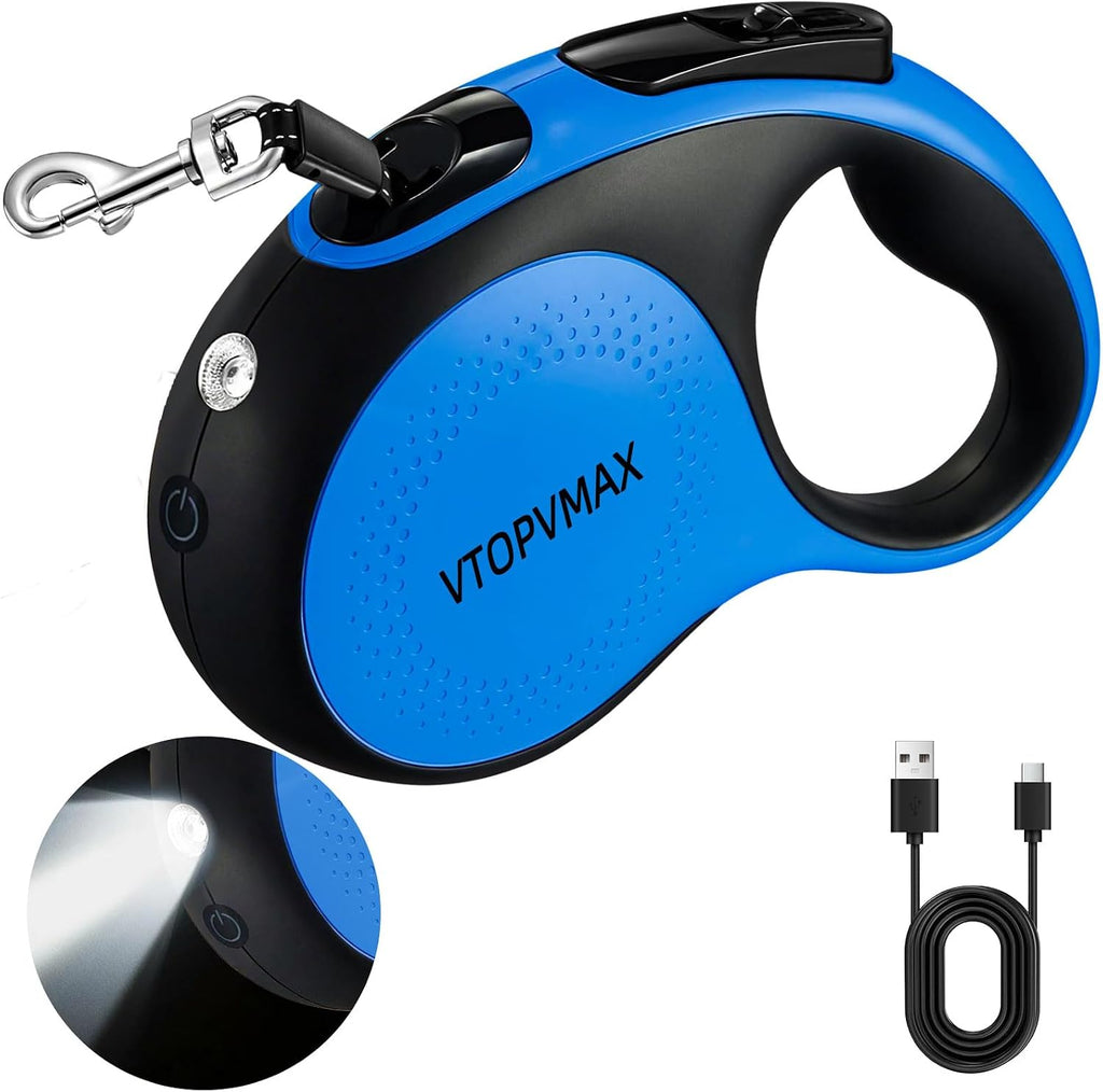 26Ft Retractable Dog Leash - for Dog Up to 110lbs, Tangle Free Walking Leash with Chew Proof Cable | LED Light | Dispenser | Poop Bags, Quick Lock Braking & Non-Slip Handle (White) - Image 10