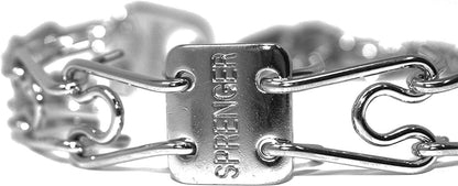 Herm Sprenger two point two five millimeter prong collar laid flat for sizing