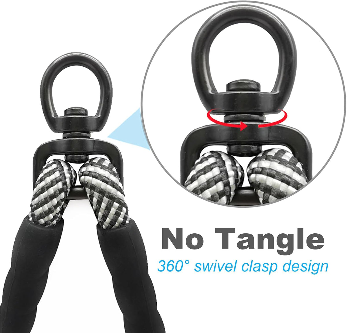 Black and gray braided heavy duty dual dog lead extension rope