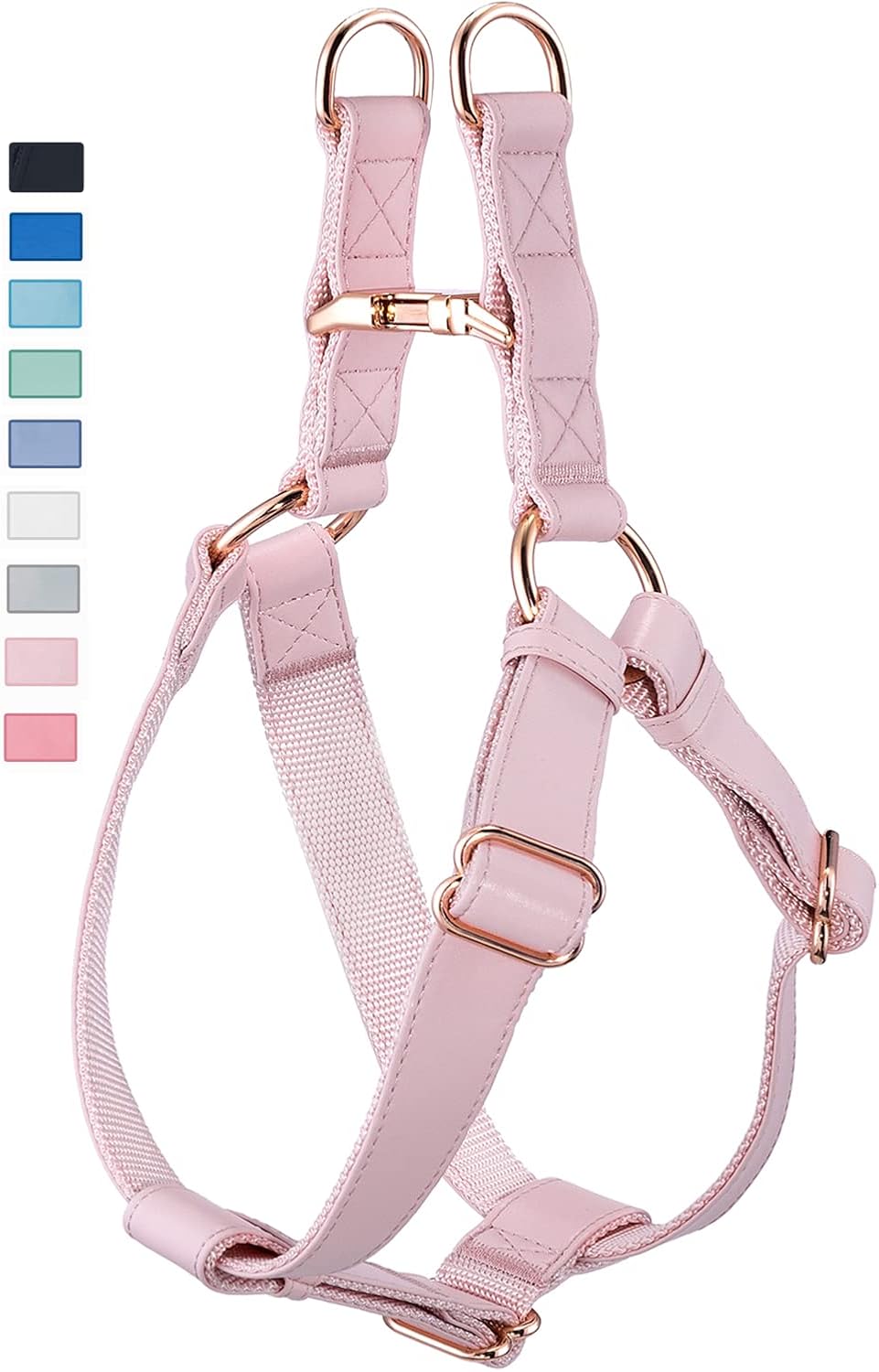 Soft Leather No Pull Dog Harness - Adjustable Step in Dog Harness with Rose Gold Heavy Duty Metal Buckle, Freedom Nylon Dog Halter Vests for Small Medium Large Dogs Easy Walking Training (White,S) - Image 10