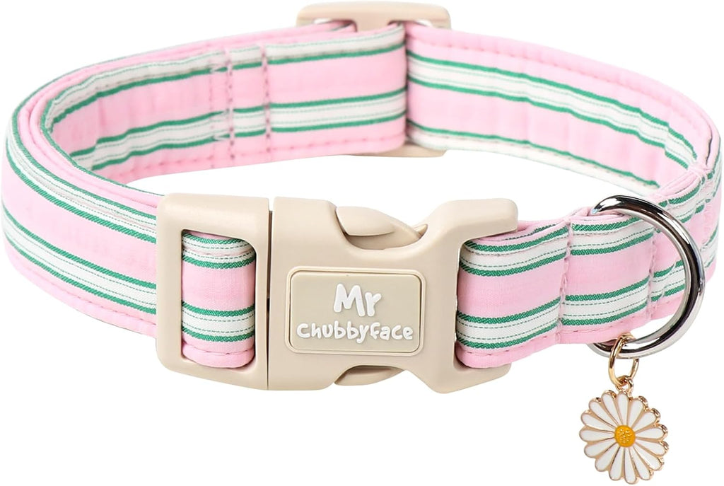 MR.CHUBBYFACE Spring Summer Pink Dog Collar, Cute Pink Floral Pattern Puppy Collar, Durable Soft Fabric Pet Collar Gift for Small Medium Large Female Dog - Image 15