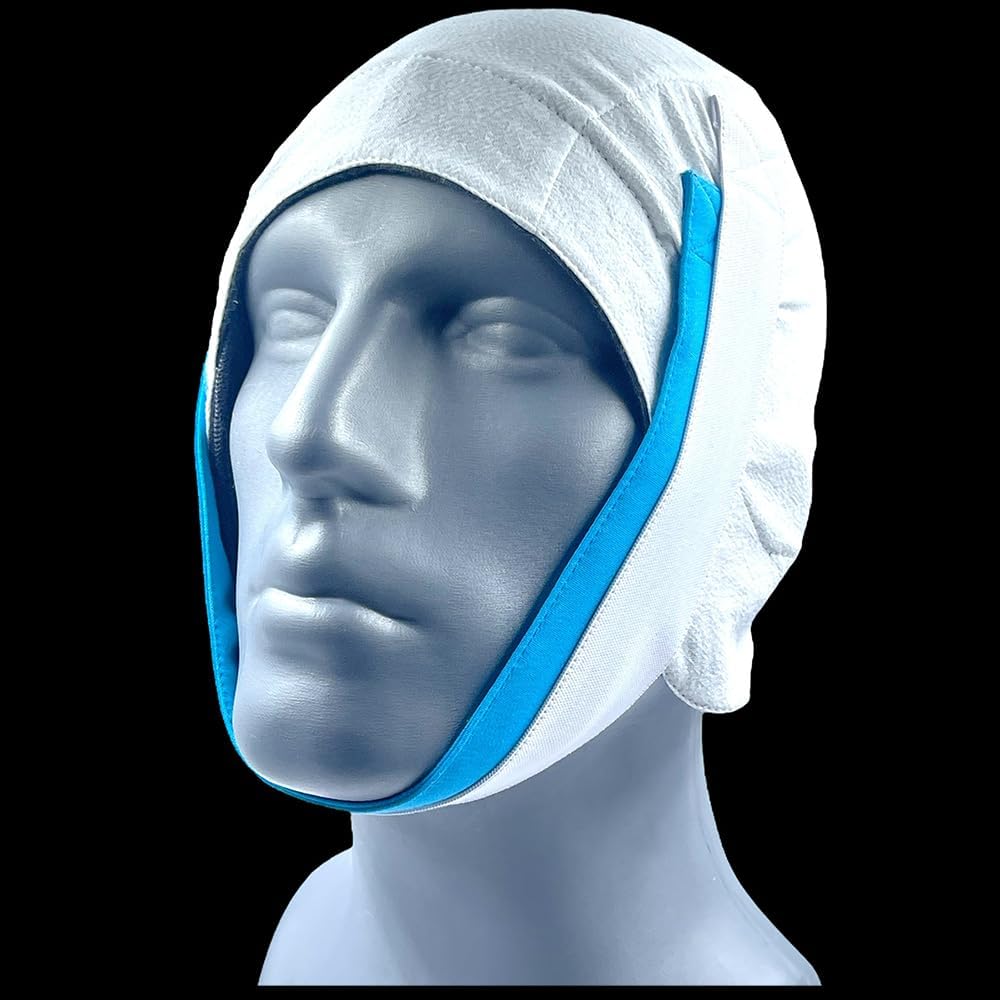 Knightsbridge Dual Band Plus Chin Strap white front view anti-snoring device.