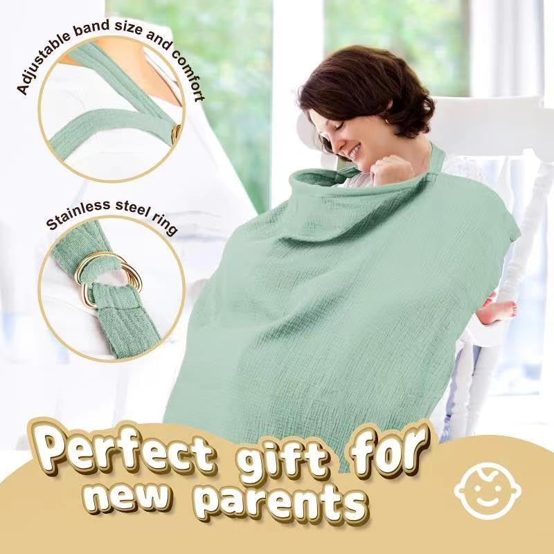 Mother breastfeeding in public using Ruiyue muslin cover