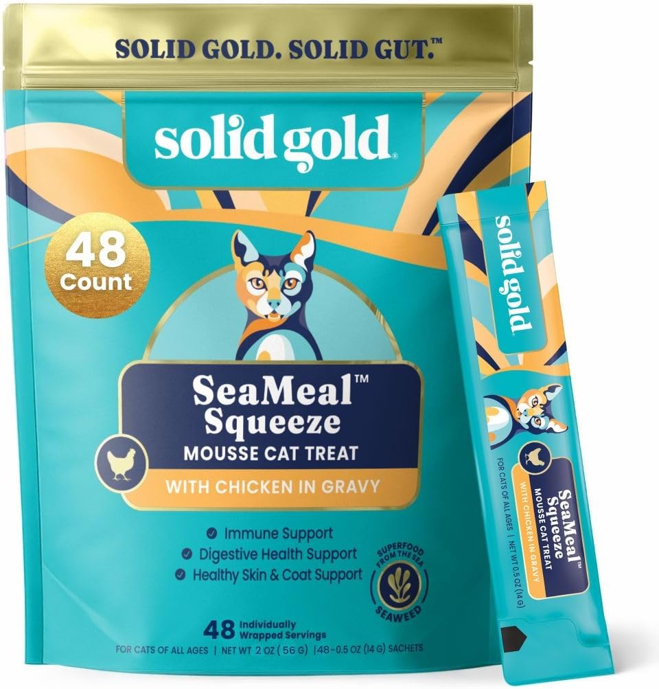 Solid Gold Lickable Cat Treats - Limited Ingredient Chicken SeaMeal(TM) Squeezable Healthy Cat Treats for Indoor Cats - Snack & Topper Squeeze Ups for Cats w/Seaweed for Gut & Immune Support - 3oz/30ct - Image 10