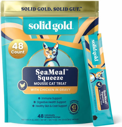 Solid Gold Lickable Cat Treats - Limited Ingredient Chicken SeaMeal(TM) Squeezable Healthy Cat Treats for Indoor Cats - Snack & Topper Squeeze Ups for Cats w/Seaweed for Gut & Immune Support - 3oz/30ct - Image 10