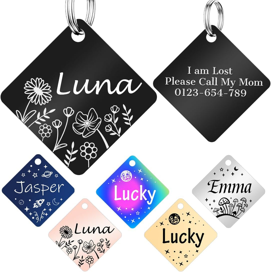 Personalized Dog Tags and Cat Tags, Stainless Steel Pet ID Tags, Collar Charm Engraved on Both Sides, up to 4 Lines of Custom Text, Various Patterns and Colors Options (Butterfly) - Image 9