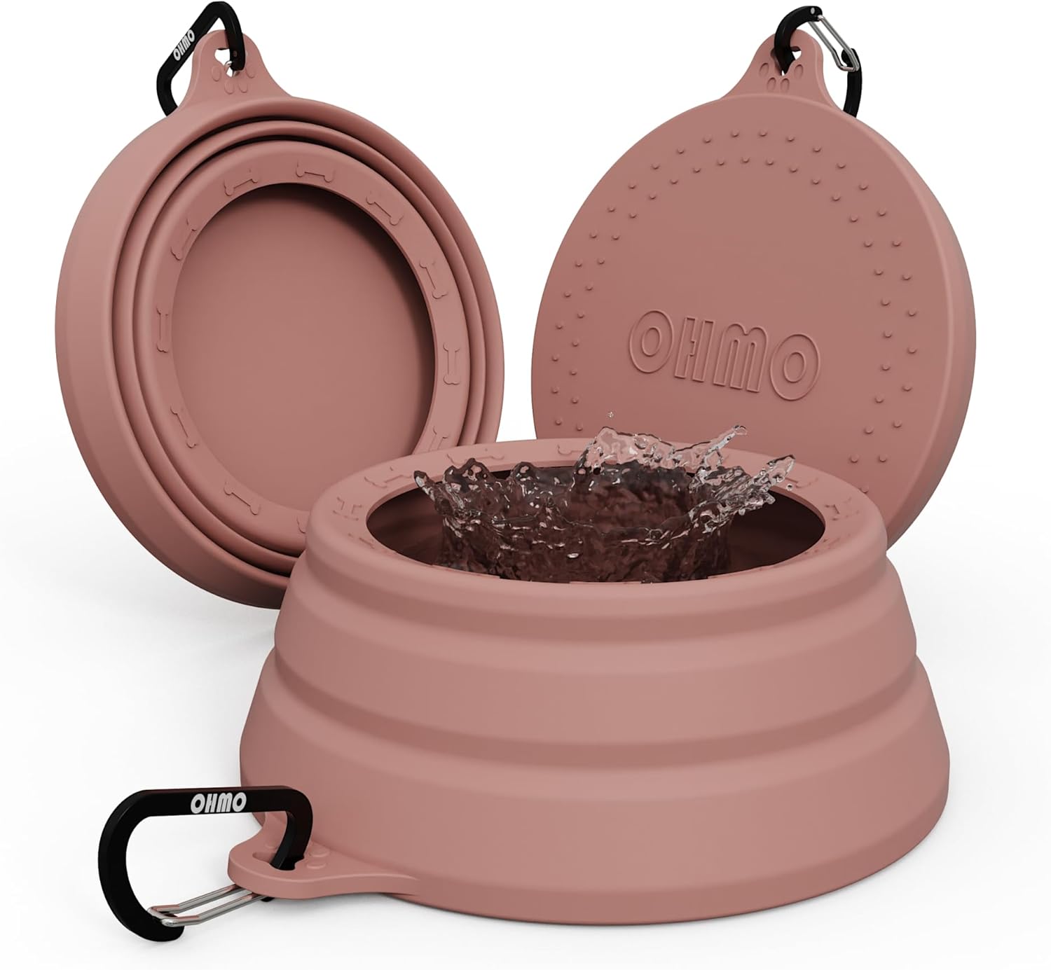 OHMO collapsible pet travel bowl packaged and ready for road trips and outdoor hiking adventures.