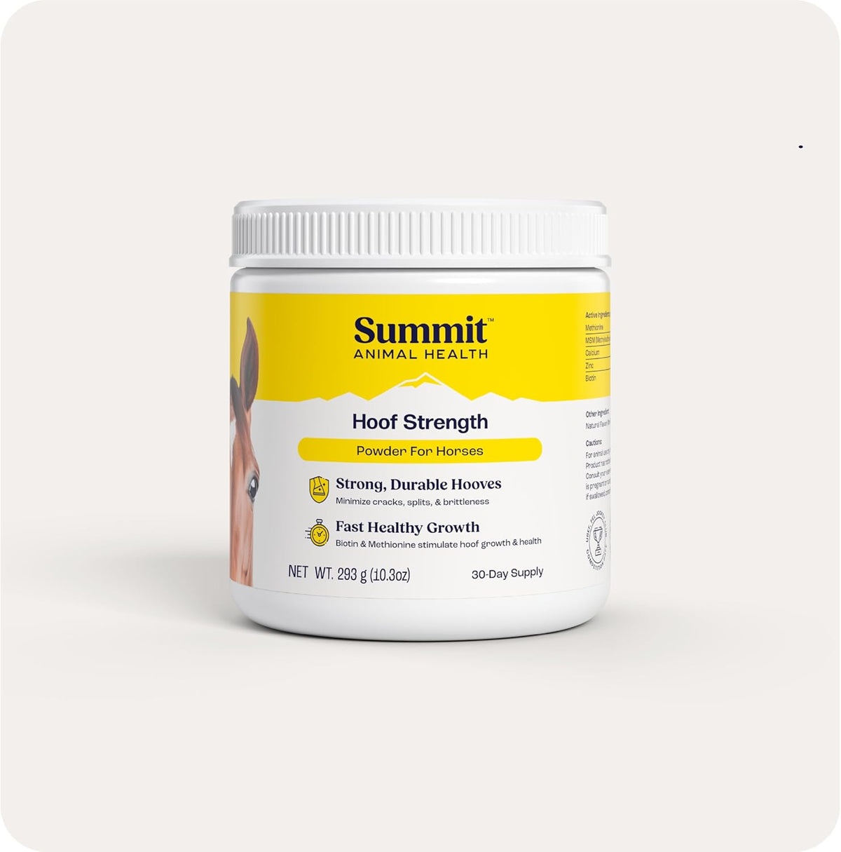 Summit Animal Health Equine Hoof Strength Powder front view container for healthy horse hooves.