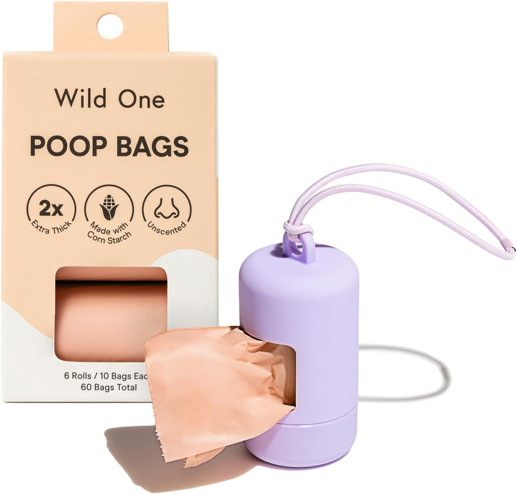 Wild One Dog Poop Bag Holder and Dispenser with Leash Attachment, Leak Proof, Easy Twist Top for Refills, Includes 1 Roll Bags, Lilac - Image 13