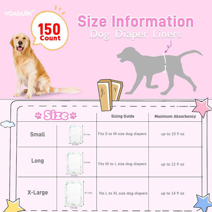 VoagLuk premium dog diaper inserts 150 pack for incontinence and travel support