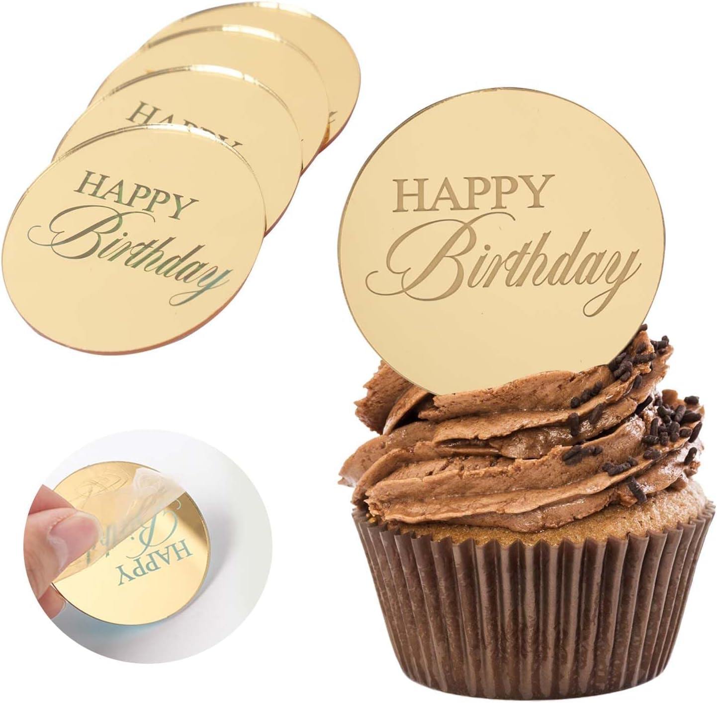 Wolpark gold mirror acrylic happy birthday cupcake toppers set