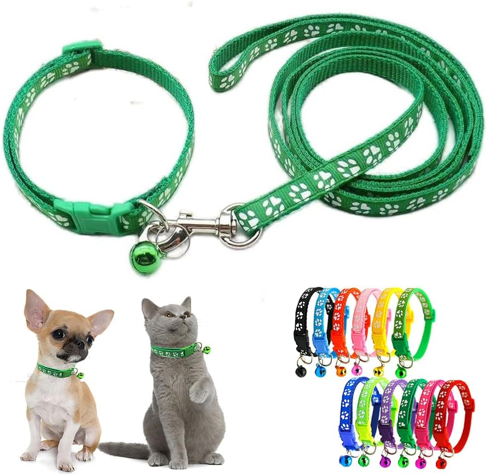 Green xs Dog Collar Leash Set, Puppy Collar Girl Reflectived Paw Print for XXS Xs Small Dog Cat Pet Animal Litter Tiny Kitten Boy Girls - Image 12