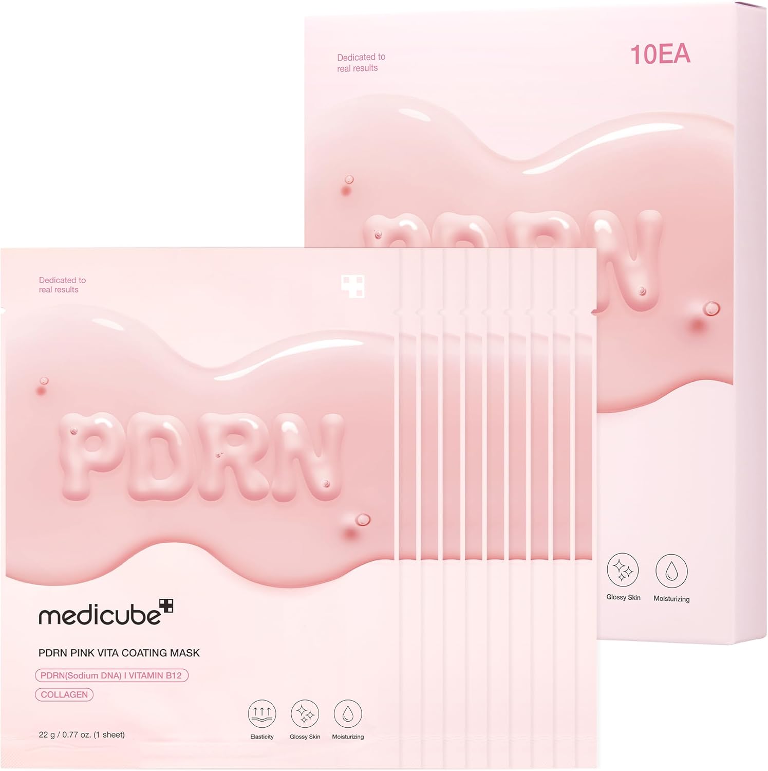 Medicube Salmon DNA PDRN Pink Vita Coating Sheet Mask front view retail box ten pack