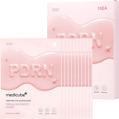 Medicube Salmon DNA PDRN Pink Vita Coating Sheet Mask front view retail box ten pack